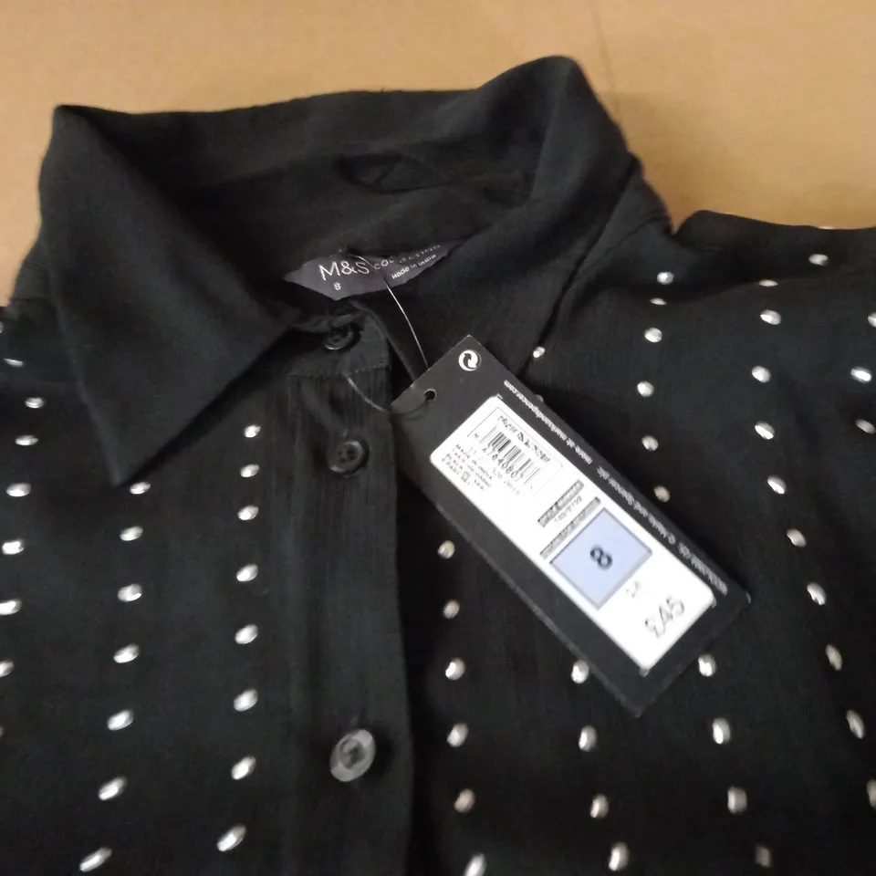 M&S COLLECTION STUDDED BLACK BLOUSE - 8