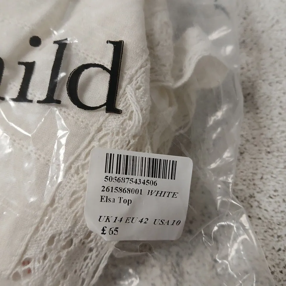 NOBODY'S CHILD ELSA TOP – WHITE, UK 14 (EU 42)
