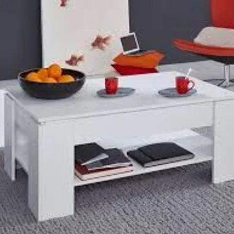 BOXED TRENDTEAMS SEGUIN WOODEN COFFEE TABLE IN WHITE WITH LIFT UP TOP (2 BOXES)