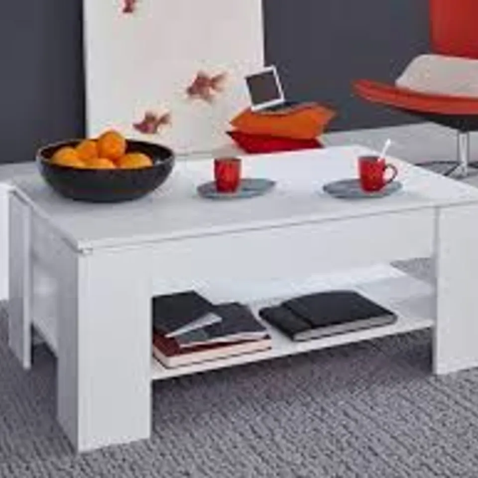 BOXED TRENDTEAMS SEGUIN WOODEN COFFEE TABLE IN WHITE WITH LIFT UP TOP (2 BOXES)