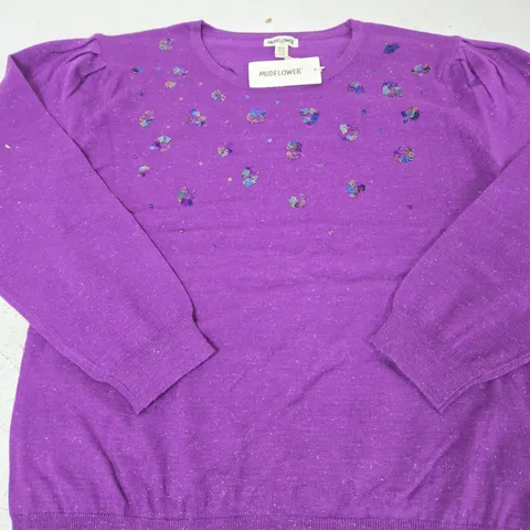 MUDFLOWER SEQUIN PURPLE KNIT JUMPER – UK 16