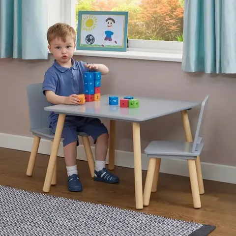 BOXED LIBERTY HOUSE TOYS KIDS GREY AND PINEWOOD TABLE AND CHAIR SET (1 BOX)