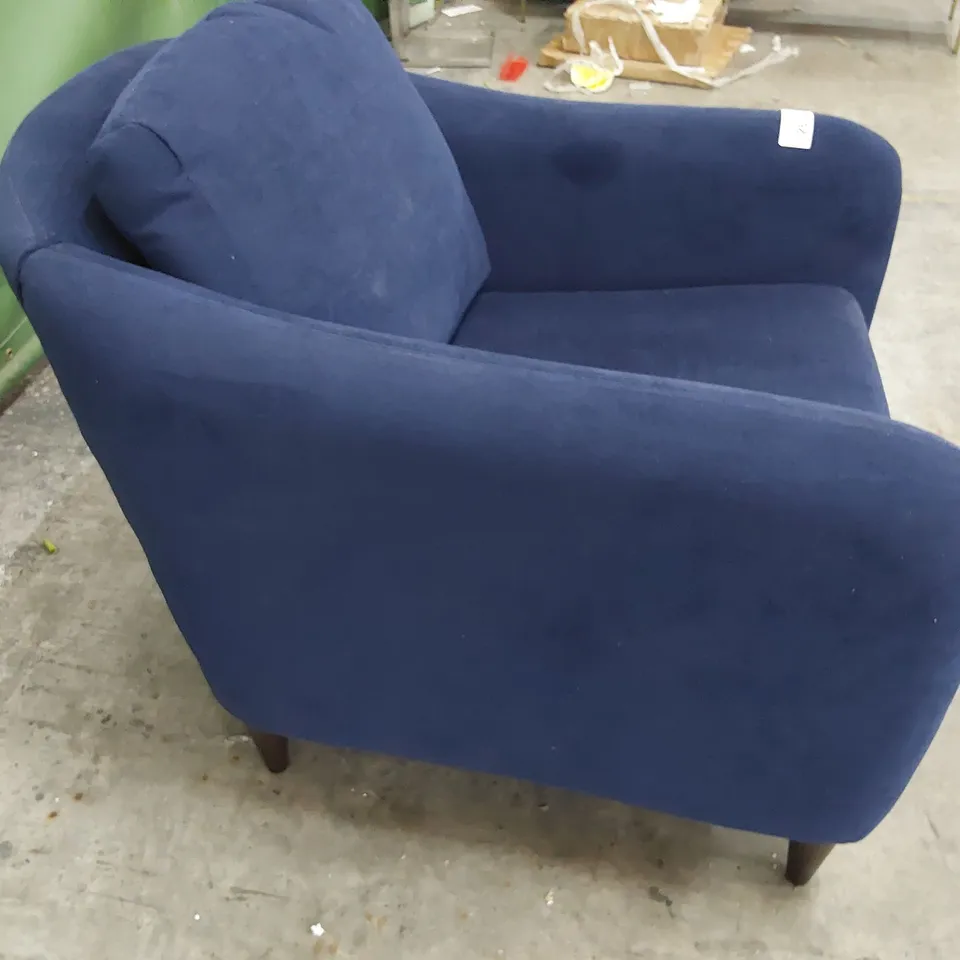 QUALITY BRITISH MADE LOUNGE Co TUB EASY CHAIR PLUSH BLUE FABRIC 
