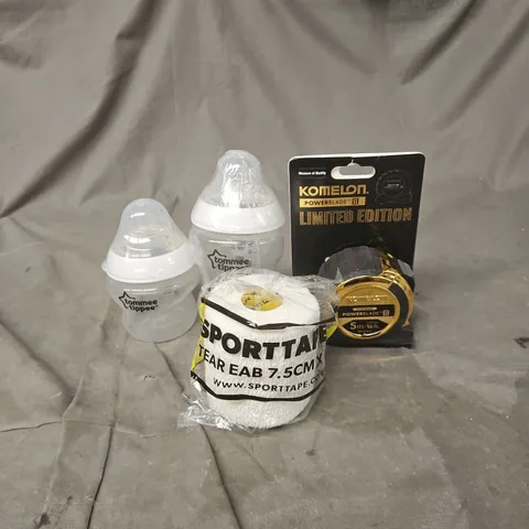 APPROXIMATELY 15 ASSORTED ITEMS TO INCLUDE ASSORTED TOMMEE TIPPEE PRODUCTS, TAPE MEASURE, SPORTTAPE ET