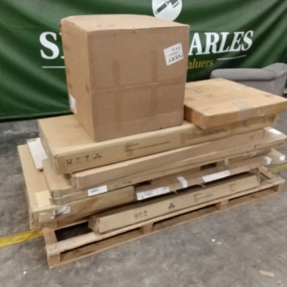PALLET OF ASSORTED INCOMPLETE DESIGNER FURNITURE AND FURNITURE PARTS