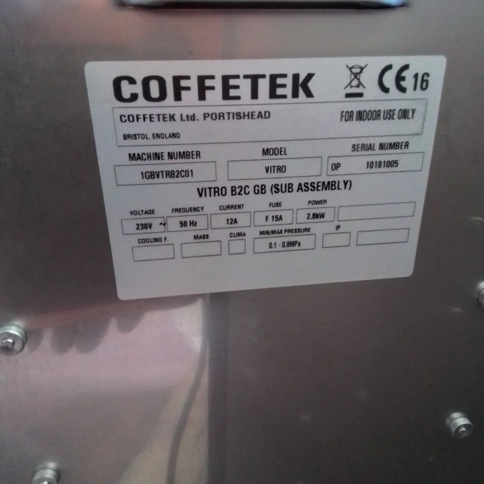 COFFETEK VITRO BEAN TO CUP & HOT DRINK DISPENCER WITH COIN MECHANISM 