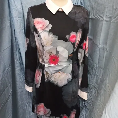 WOMEN'S TED BAKER FLORAL PRINT DRESS WITH WHITE COLLAR - SIZE 3