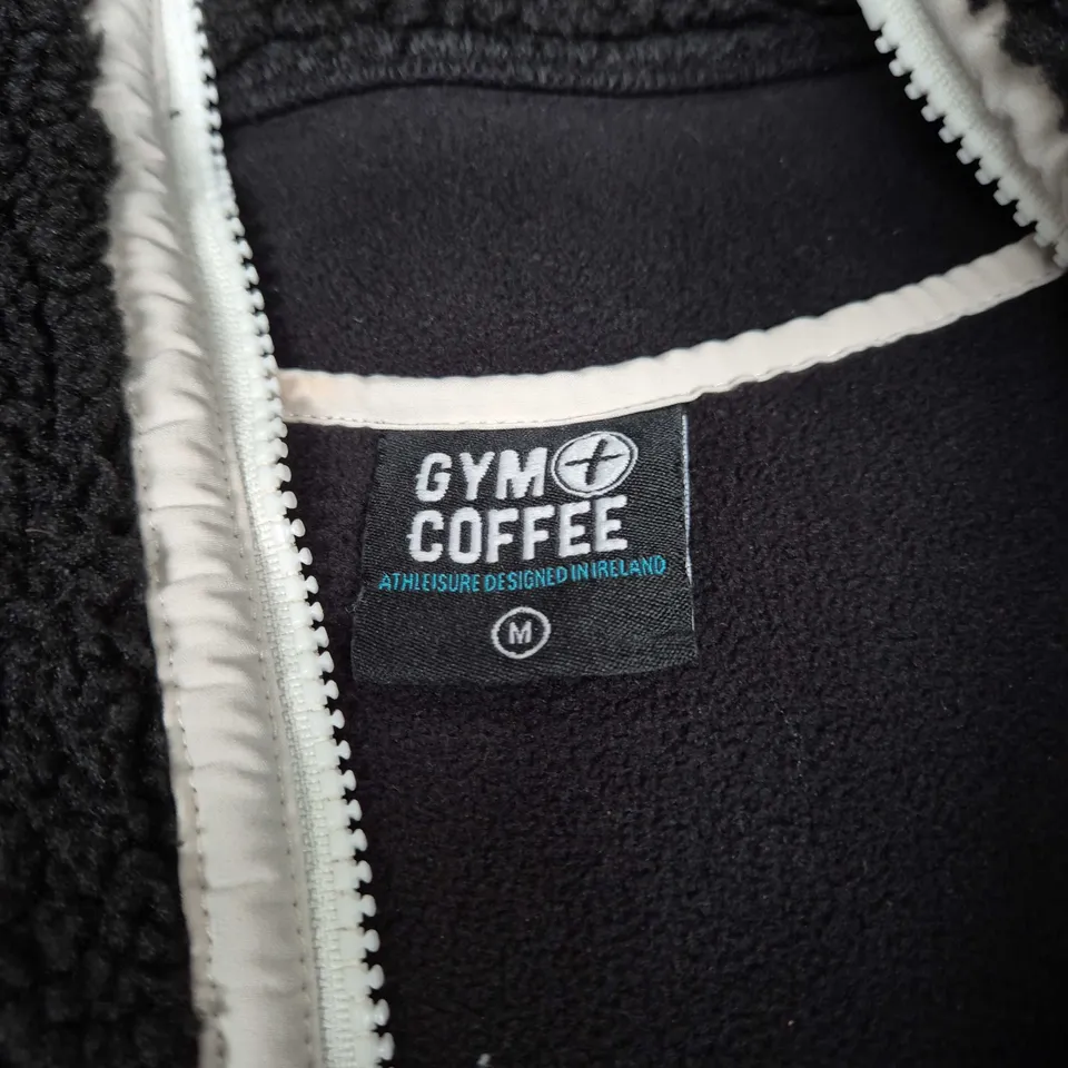 Gym+Coffee Fleece Jacket – Black with White Piping, Medium