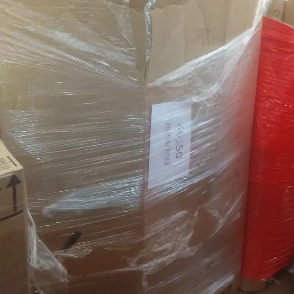 PALLET OF ASSORTED ITEMS INCLUDING DOUBLE TOWEL RAILS, AIR MULTIPLIER TOWER FAN, WHITE ROUND SIDE TABLE