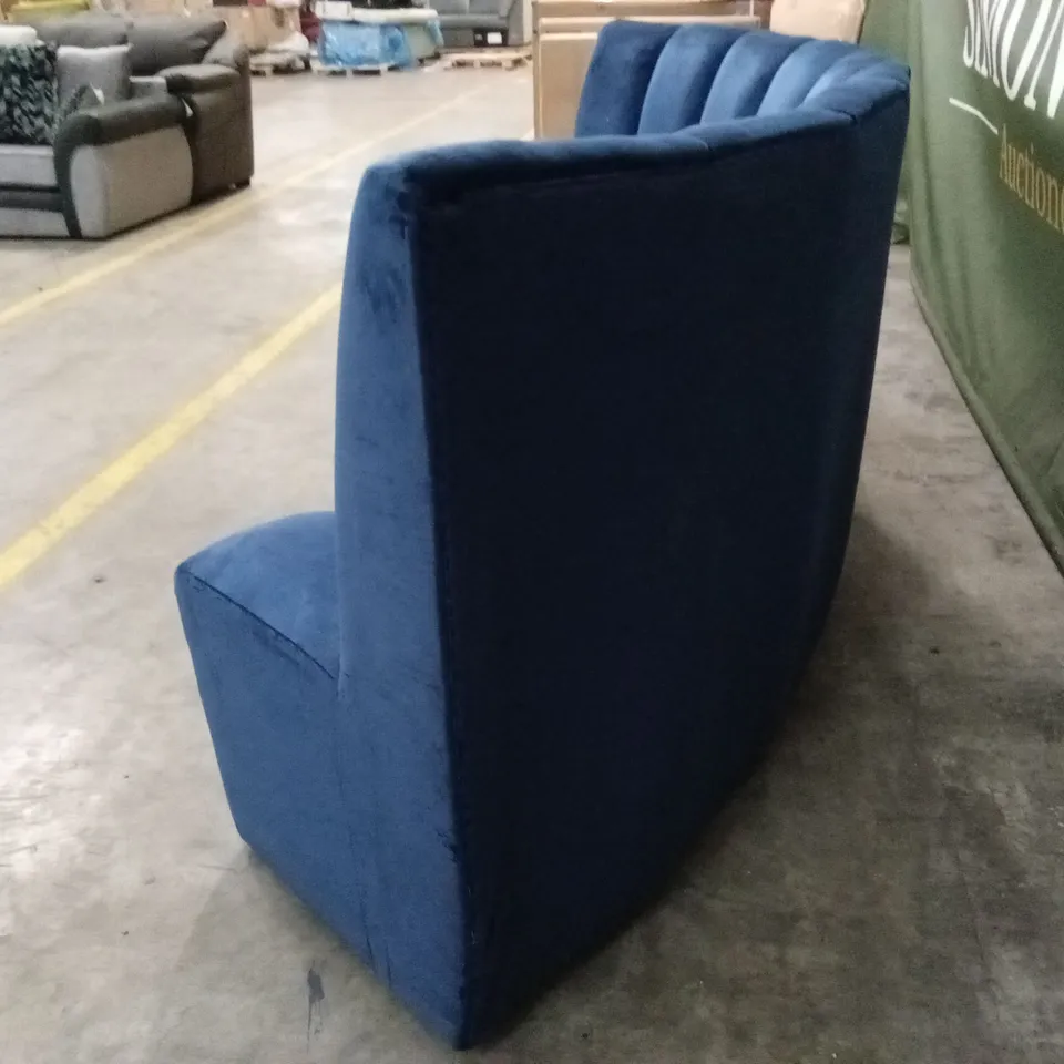 QUALITY DESIGNER CURVED DEEP BLUE FABRIC ARMLESS SOFA