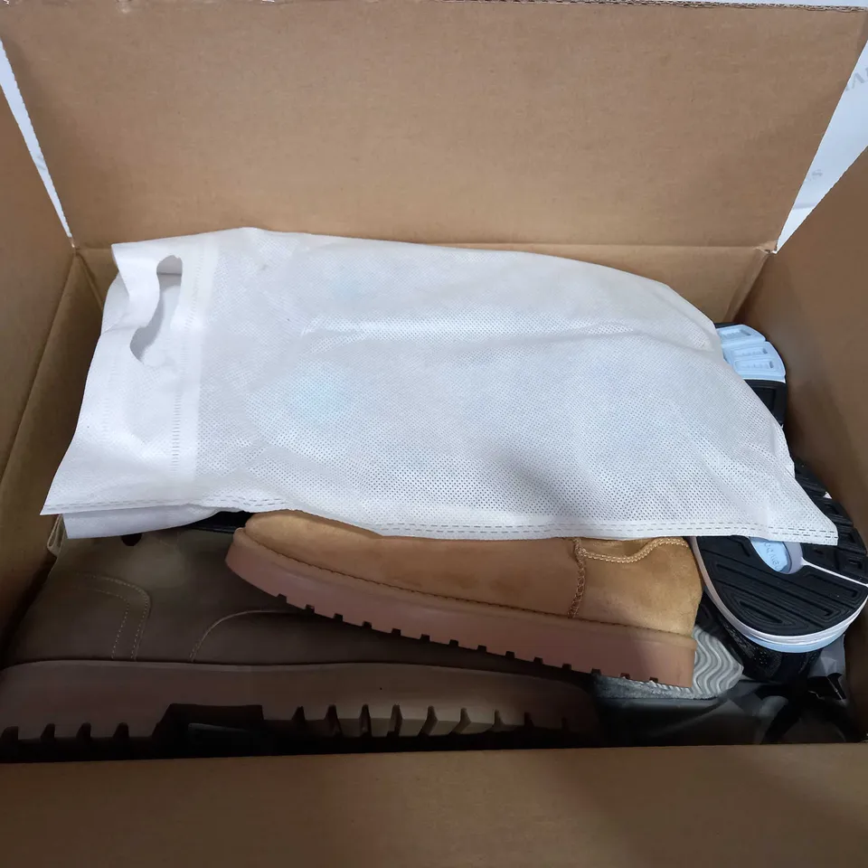 BOX OF APPROX 9 ASSORTED ITEMS TO INCLUDE - NEW BALANCE 680 - BROWN UGGS - SHEEPERS SLIPPERS ECT