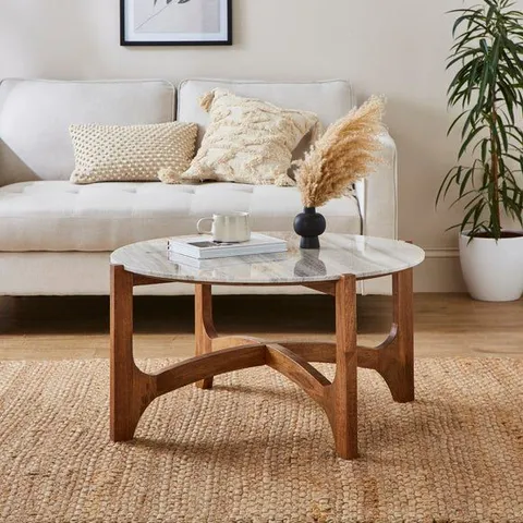BOXED JAE COFFEE TABLE, MANGO WOOD & GREY MARBLE (1 BOX)