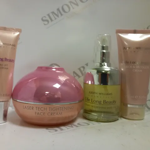 3 JUDITH WILLIAMS COSEMETICS ITEMS TO INCLUDE TIGHTENING FACE CREAM, NECK & DECOLLETE CREAM, ULTRA LIFT EYE CREAM, ROSE OIL