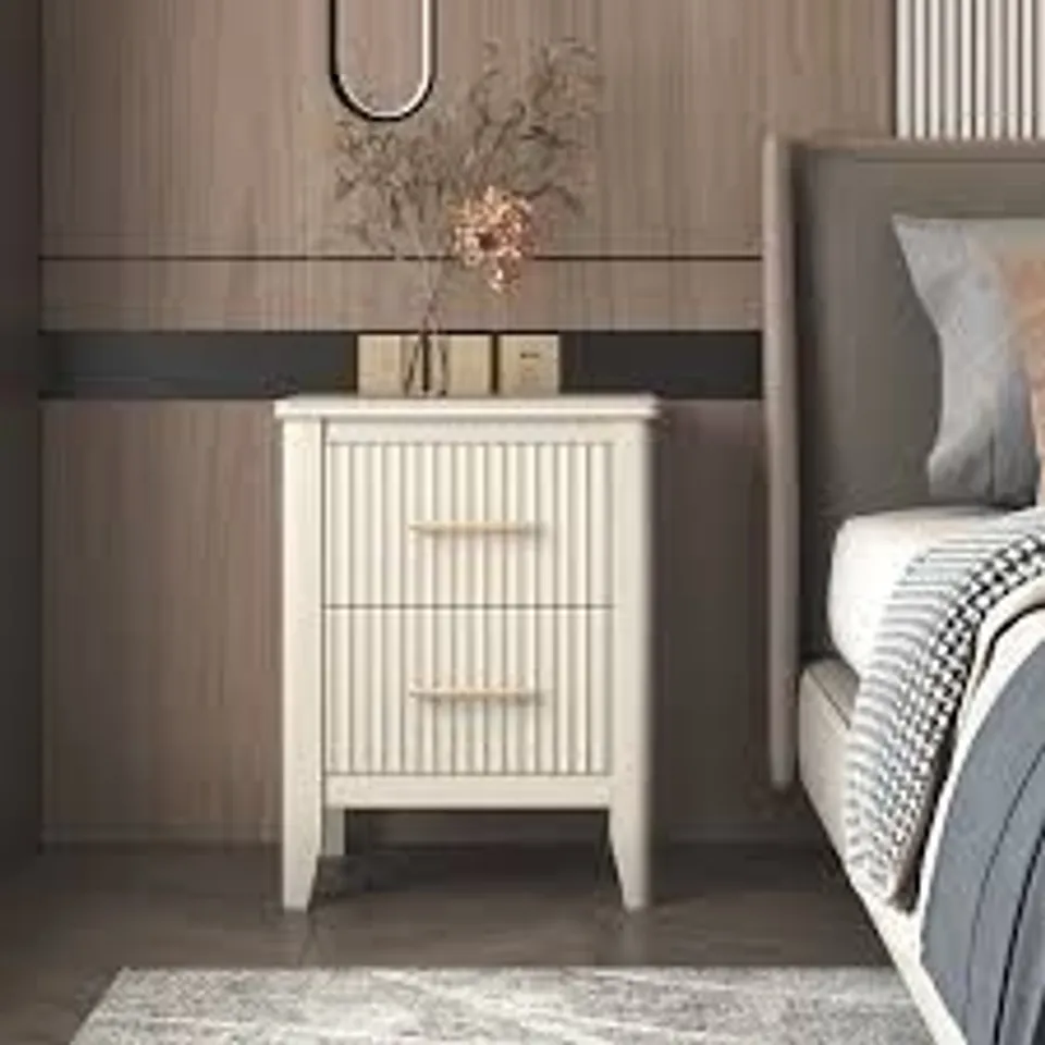 BOXED FREGONA 2 DRAWER WHITE BEDSIDE TABLE (1 BOX)