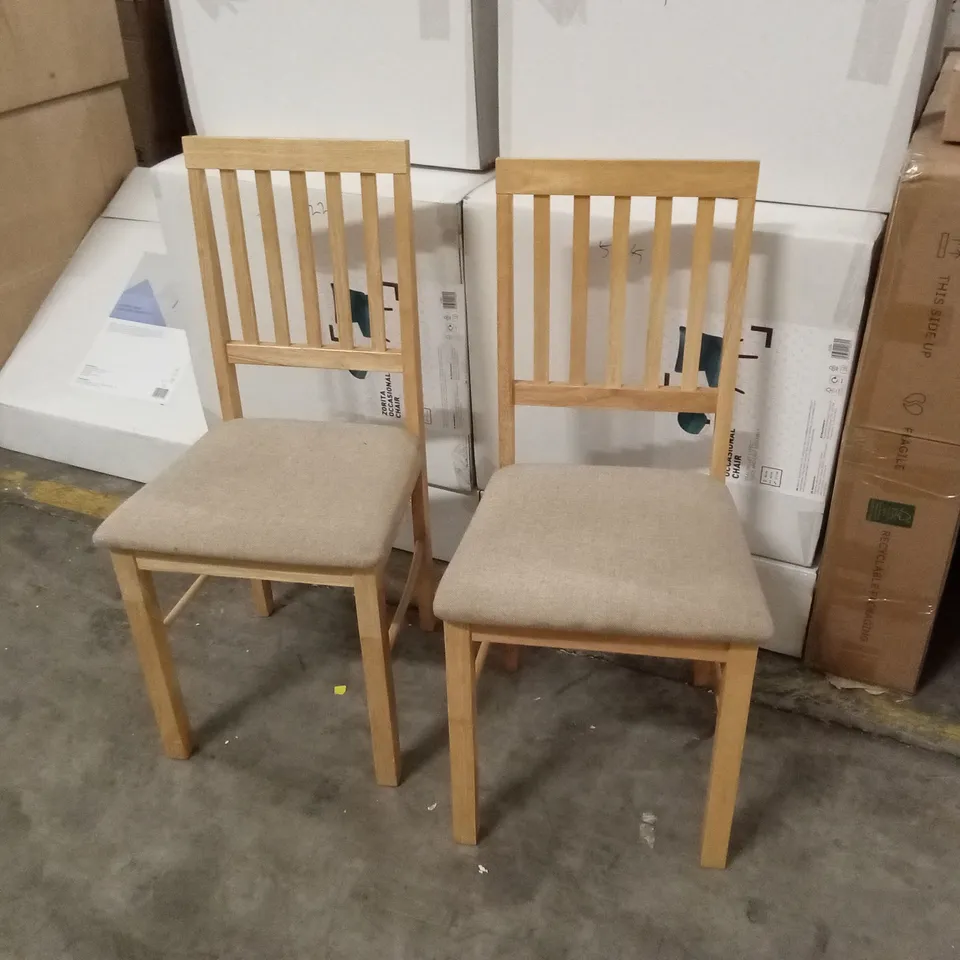 SET OF 2 DESIGNER WOOD AND FABRIC DINNING CHAIRS