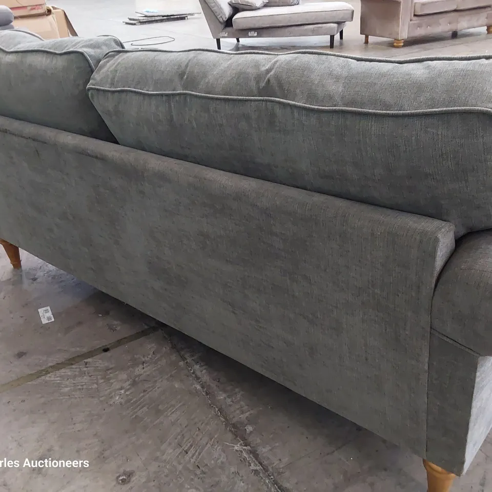 DESIGNER WILLIAM THREE SEATER SOFA GREY PLUSH FABRIC 