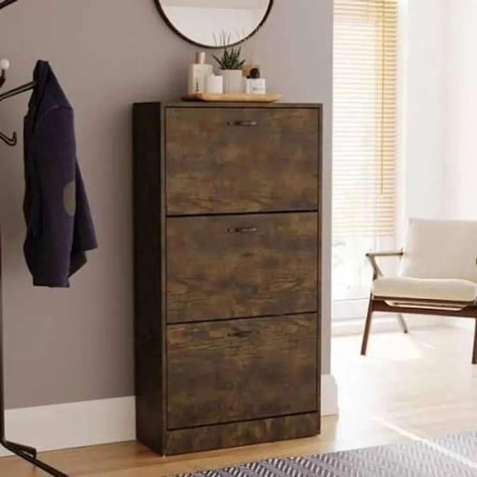 BOXED VIDA 3 DRAWER SHOE CABINET - DARK WOOD (1 BOX)