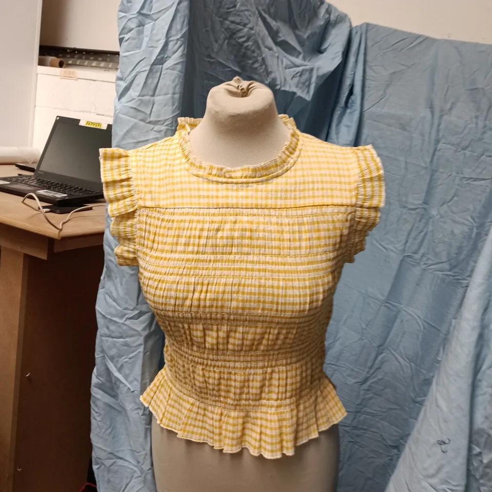 ZARA WOMEN'S YELLOW GINGHAM TOP, XS