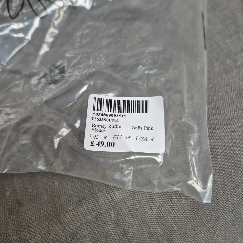 UK 8 BRITNEY RUFFLE BLOUSE - SOFT PINK (EU 36)