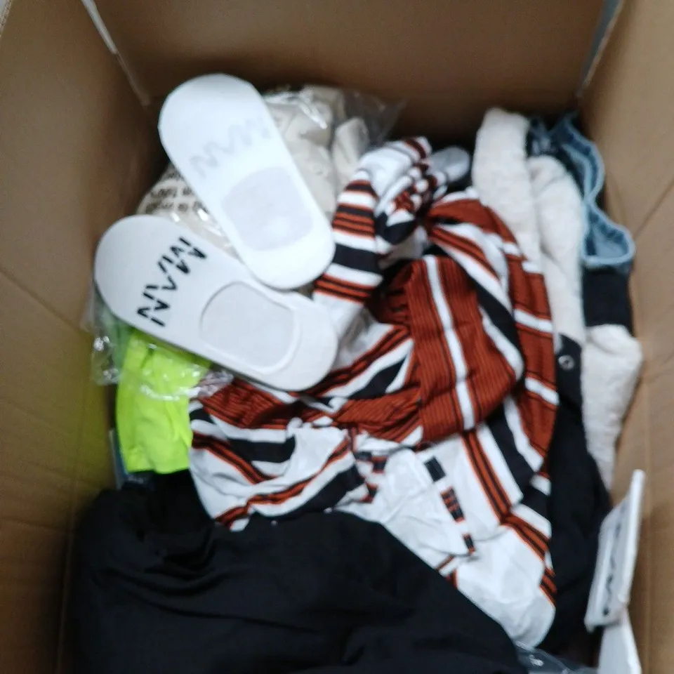 APPROXIMATELY 20 ASSORTED CLOTHING PRODUCTS IN VARIOUS STYLES & SIZES TO INCLUDE PANTS, T-SHIRTS, DRESSES ETC