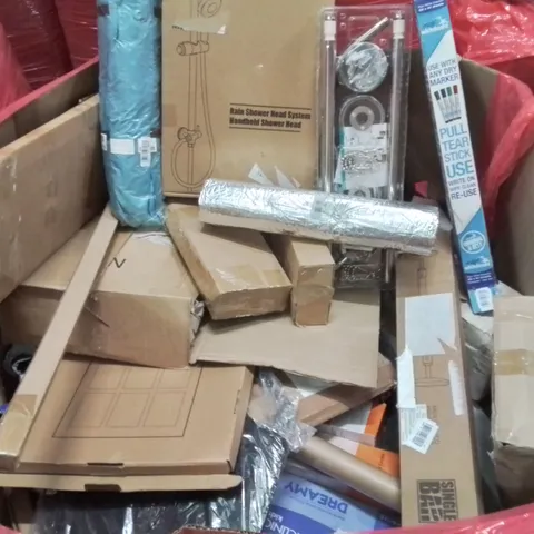 PALLET CONTAINING VARIOUS ASSORTED BOXED HOUSEHOLD ITEMS TO INCLUDE: RAIN SHOWER HEAD SYSTEM, MAGIC WHITEBOARD, PULL UP BAR AND LOTS MORE UNMARKED BOXED ITEMS