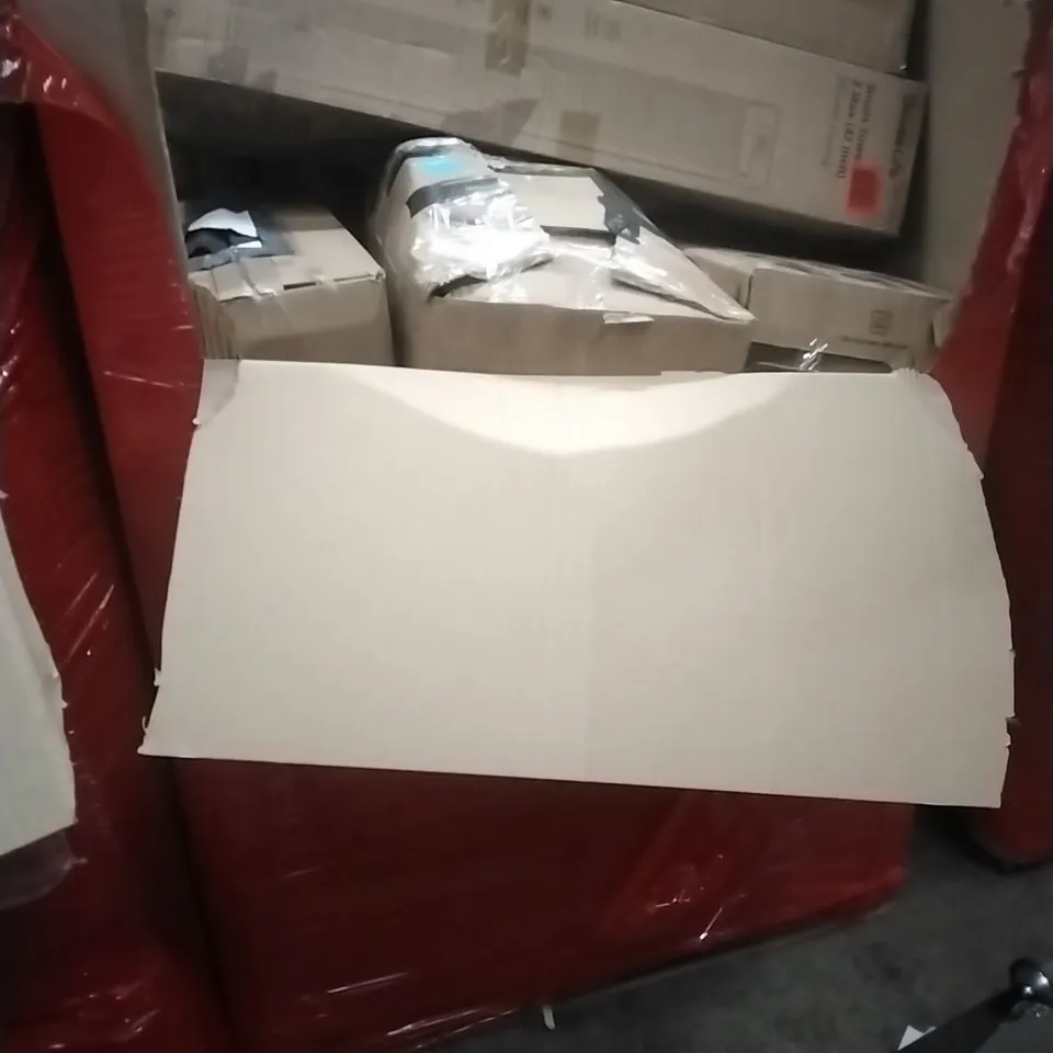 A PALLET CONTAINING ASSORTED HOUSEHOLD GOODS AND PRODUCTS TO INCLUDE; SMART TOWER 2, AIR COOLER, BOXED FURNITURE ETC