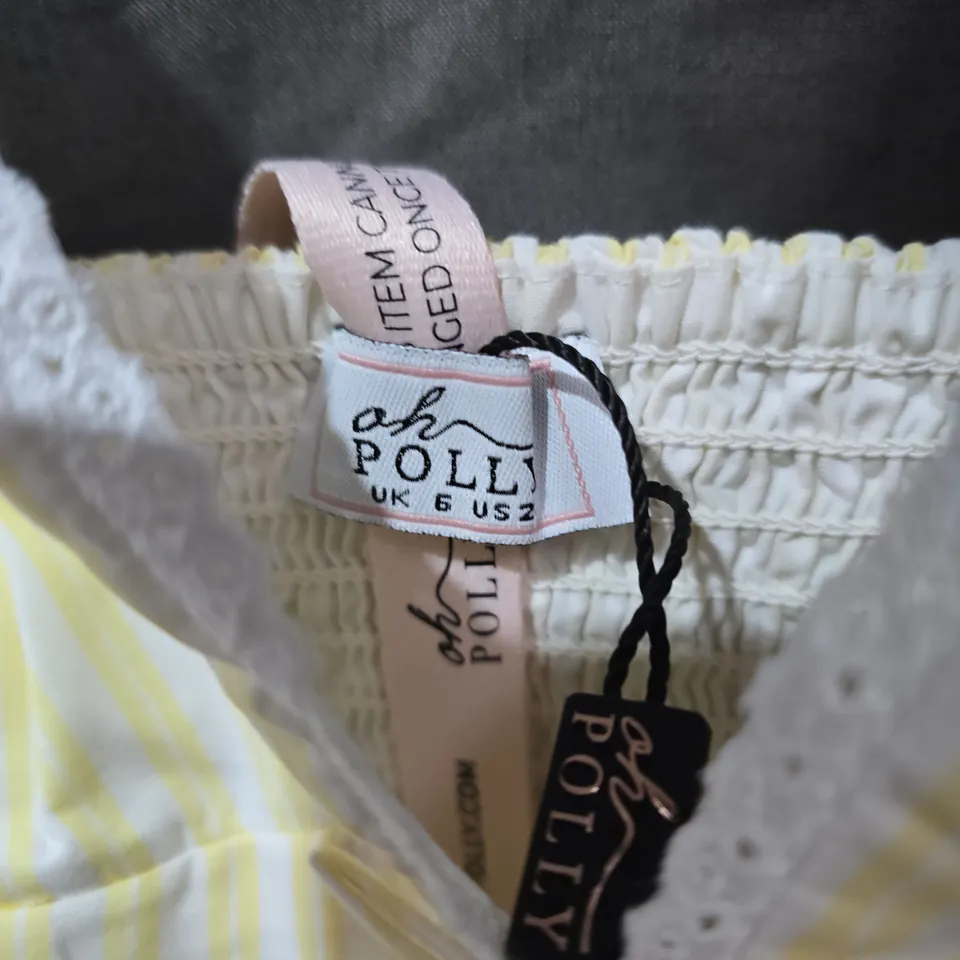 OH POLLY DRESS – YELLOW & WHITE STRIPED, UK 6 (US 2)