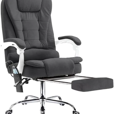 BOXED FABRIC MASSAGE CHAIR IN DARK GREY (UNTESTED) (1 BOX)