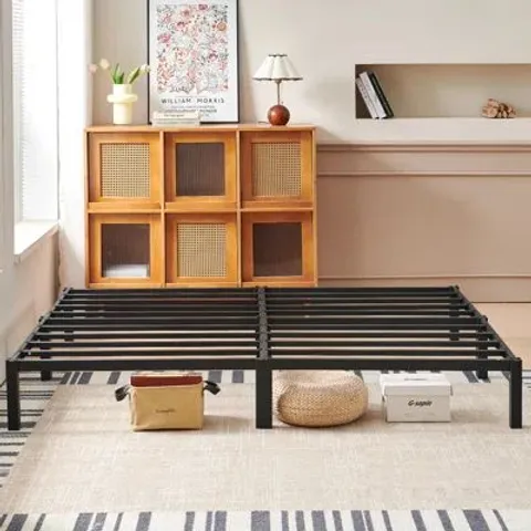 BOXED MINIMAL SCREWLESS BLACK BED FRAME WITH SQUARE FEET - 140 x 190 x 25.5cm (1 BOX)