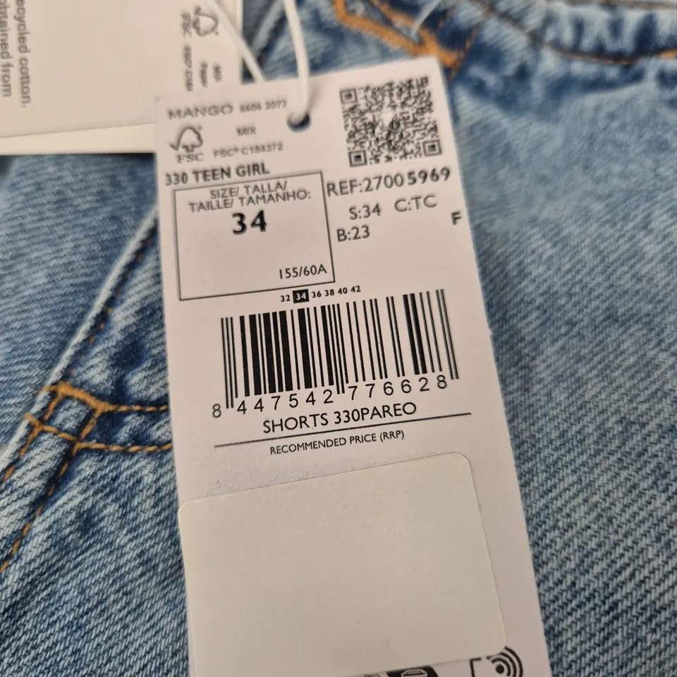 MANGO DENIM SHORTS, UK8 (EU34), BLUE, WITH TAGS