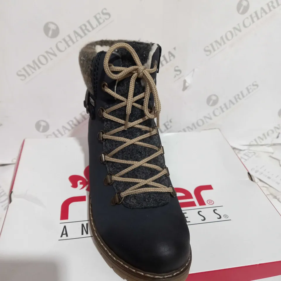 BOXED PAIR OF RIEKER HIKING BOOT WITH MULTI CUFF SIZE 4