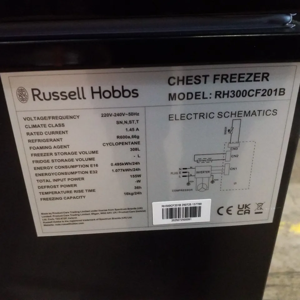 RUSSELL HOBBS RH300CF201B CHEST FREEZER - BLACK