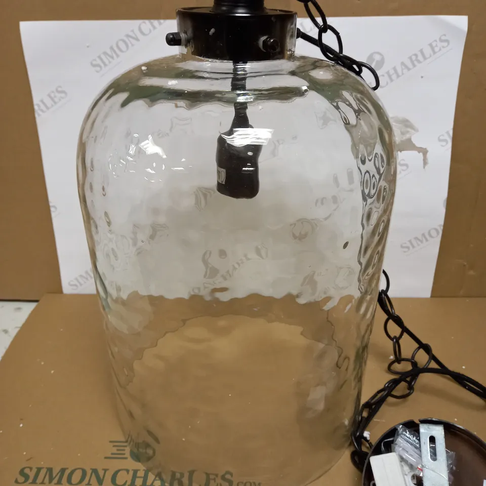 DAR LIGHTING TIGODA 1LT SINGLE PENDANT BRONZE AND GLASS LIGHT FIXTURE 