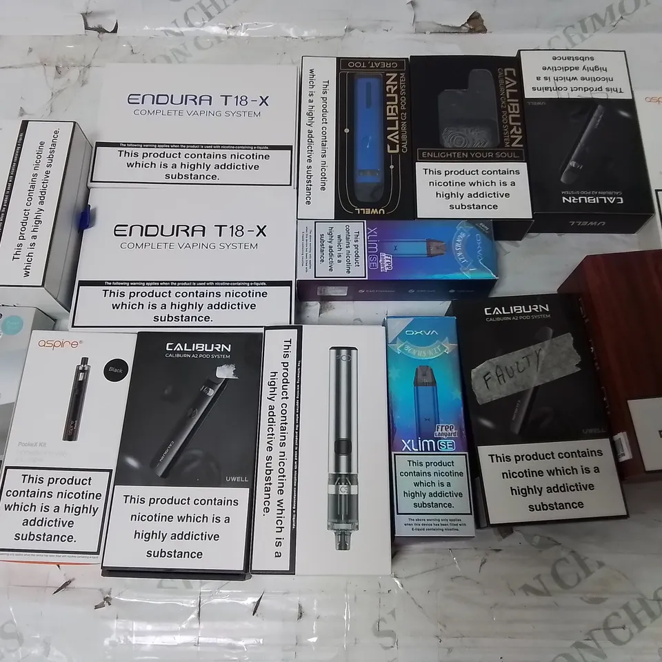 LOT OF ASSORTED E-CIGS AND PARTS TO INCLUDE INNOKIN, CALIBURN AND OXVA