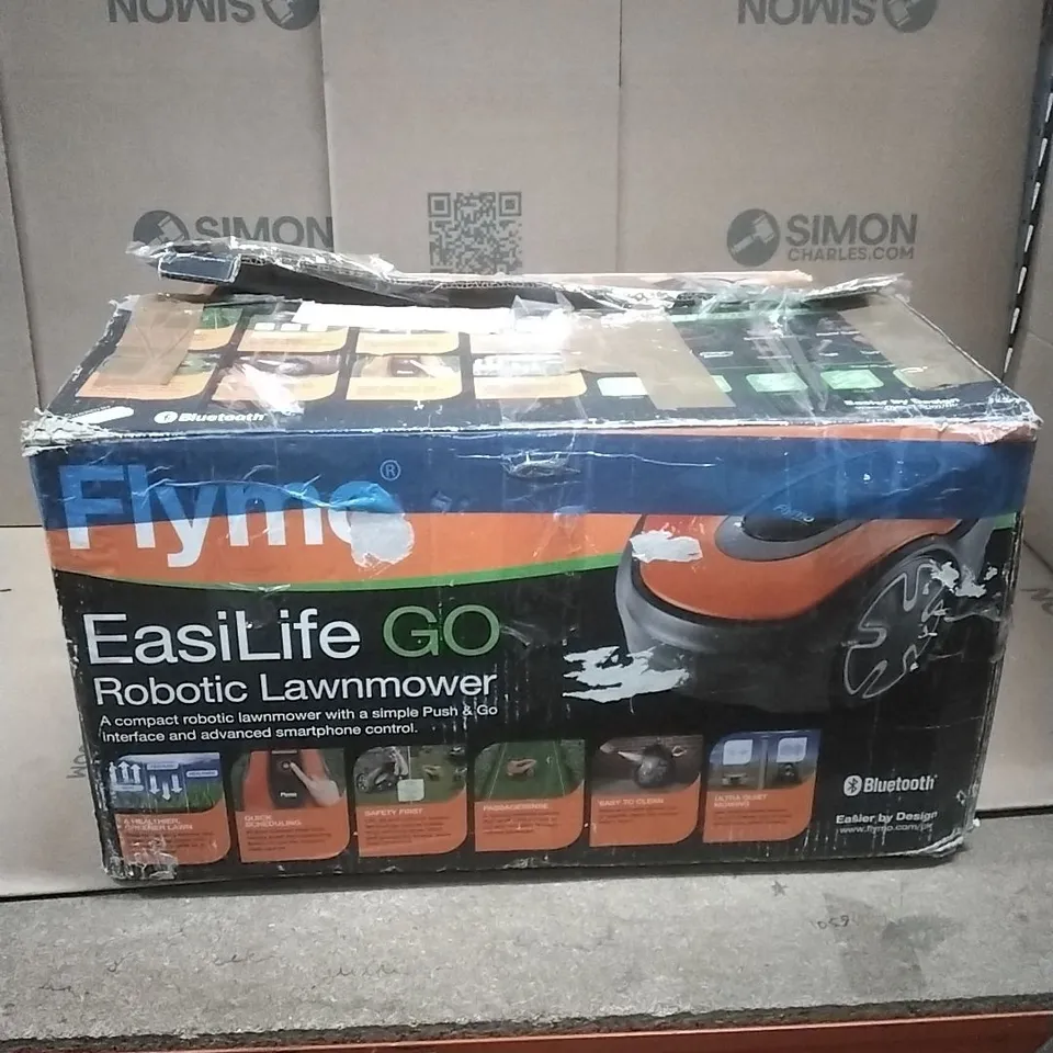 BOXED FLYMO EASILIFE GO 400 ROBOTIC LAWN MOWER FOR THE PERFECT MANICURED LAWN.