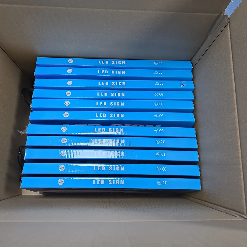 BOX OF APPROXIMATELY 12 LED SHOP SIGNS - SIGNS MAY VARY