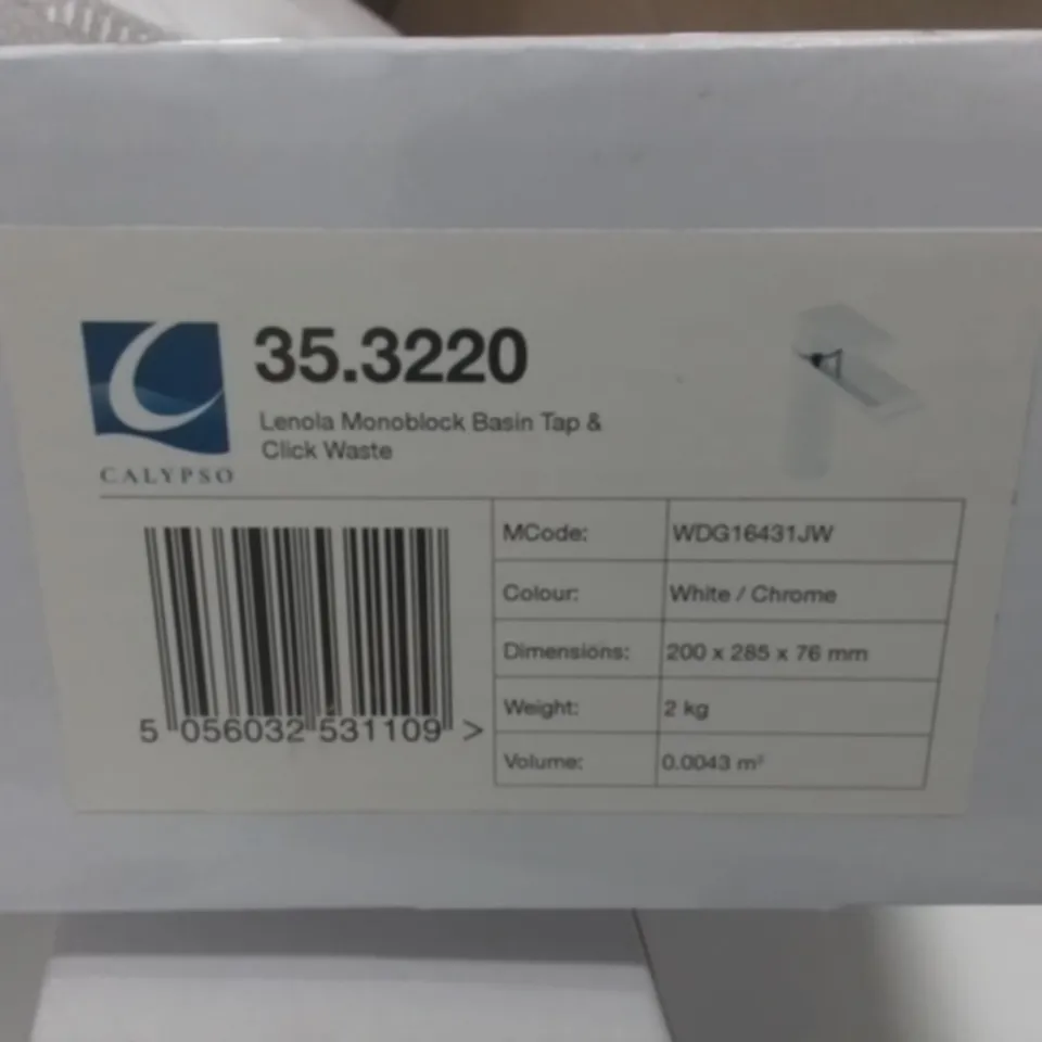 BOXED AS NEW CALYPSO LENOKA MONOBLOCK BASIN TAP AND CLICK WASTE IN WHITE CHROME