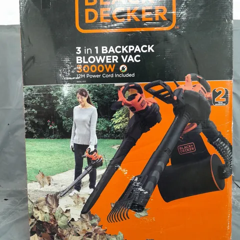 BLACK + DECKER 3000W CORDED BLOW VAC, BACK PACK & RAKE