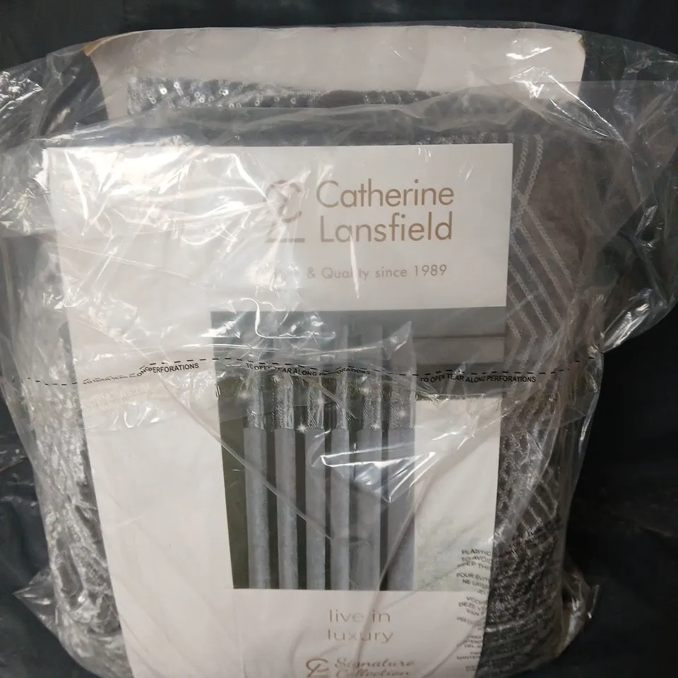 CATHERINE LANSFIELD CRUSHED VELVET GLAMOUR SEQUIN FULLY LINED EYELET CURTAINS IN GREY - 66" X 72"