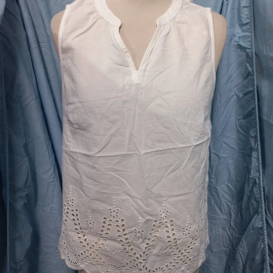 NEXT WHITE EMBROIDERED SLEEVELESS BLOUSE, UK 12