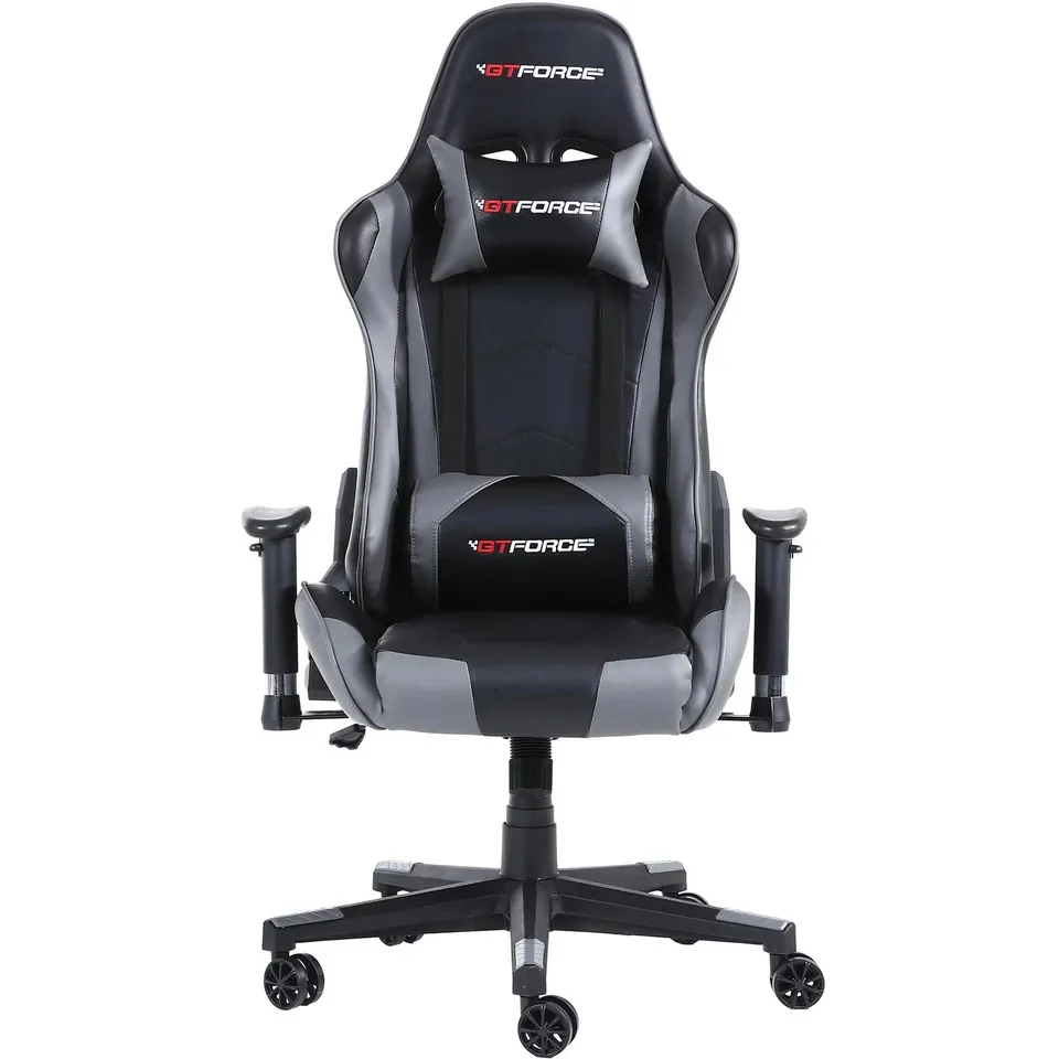 BOXED GTFORCE PROFX BLACK AND GREY FAUX LEATHER RACING SPORTS OFFICE CHAIR (1 BOX)