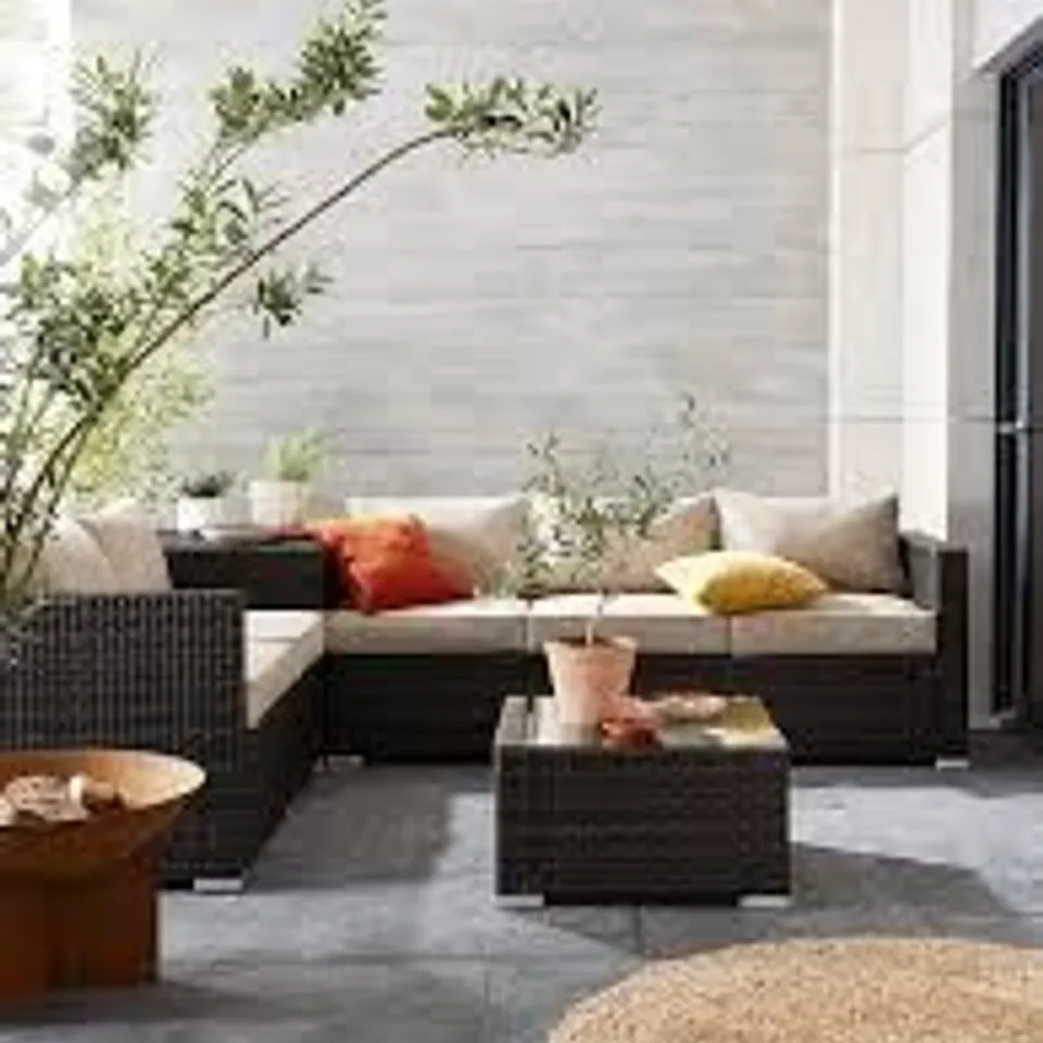 BOXED CORAL BAY 5-SEATER CORNER GARDEN SOFA WITH STORAGE AND TABLE (2 BOXES) RRP £899.99