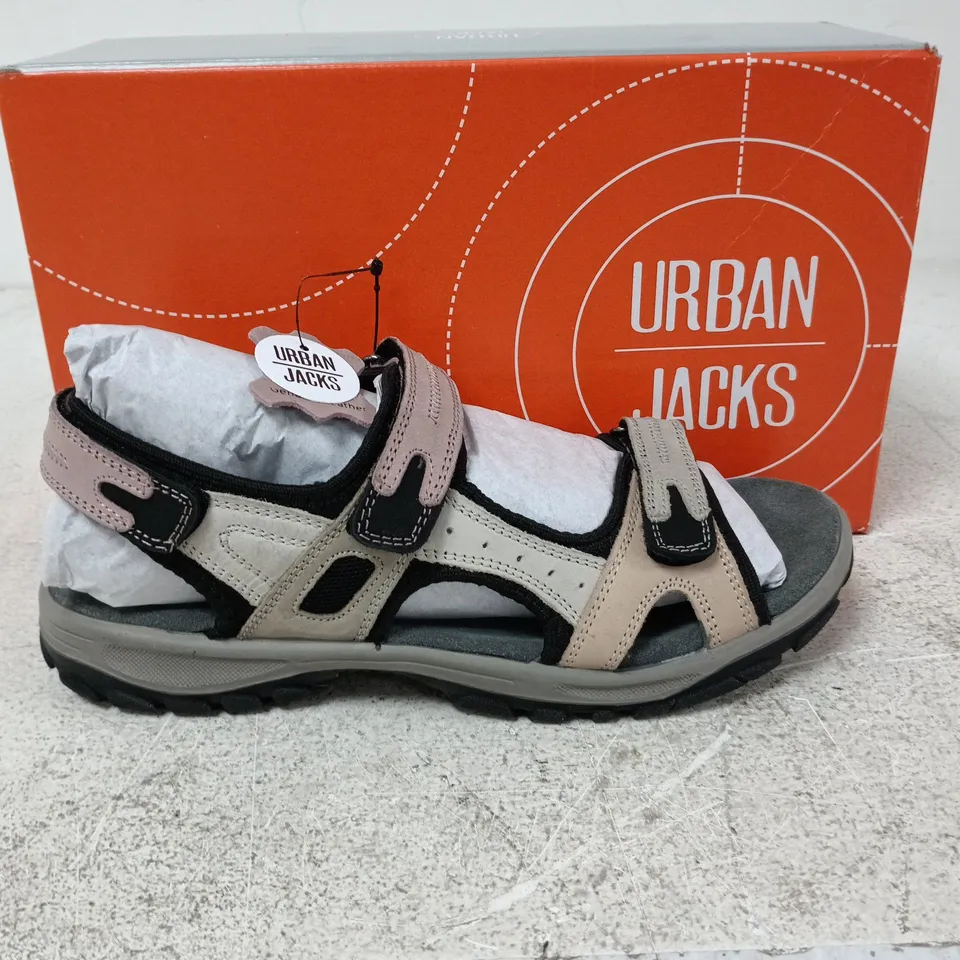BOXED PAIR OF URBAN JACKS MANDY SANDALS IN PINK/BLACK - 38