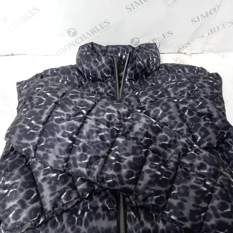CENTIGRADE SHORT PADDED COAT BLUE LEOPARD SIZE 10
