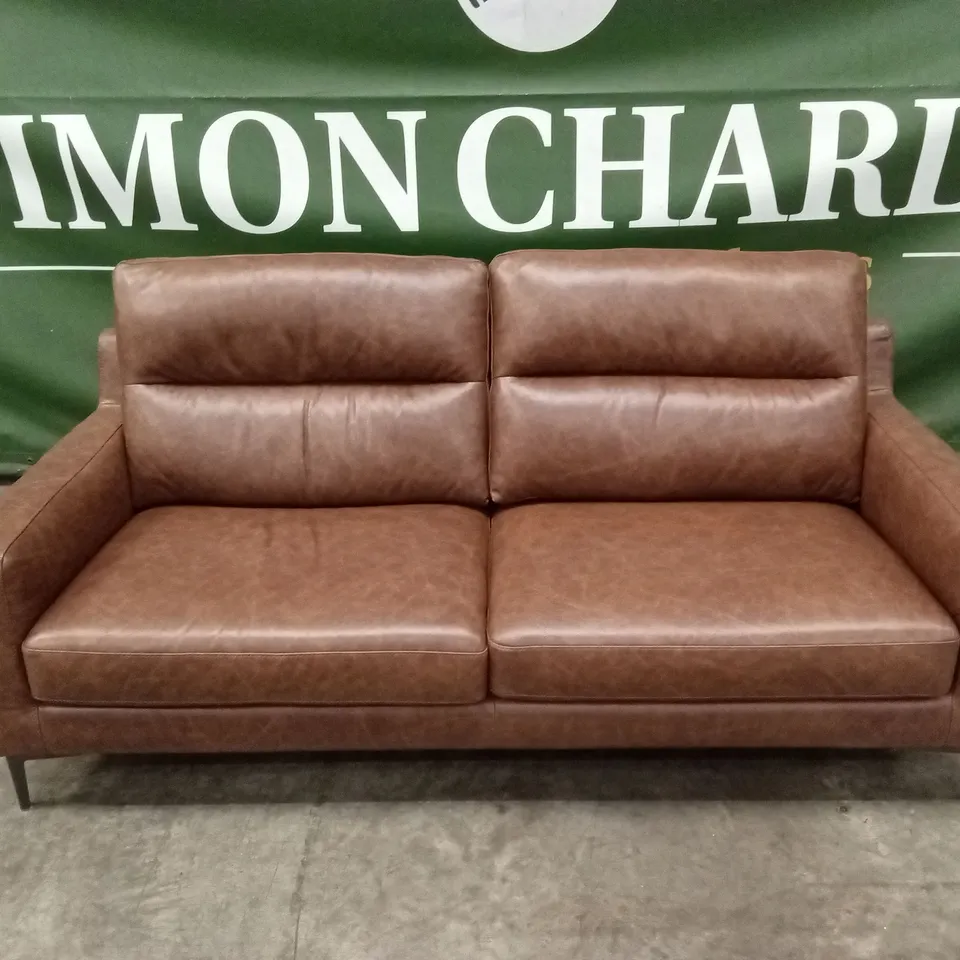 QUALITY DESIGNER ITALIAN MADE ALESSANDRO 3 SEATER LEATHER SOFA - BRANDY