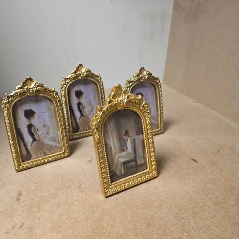 SET OF 4 ORNATE VINTAGE STYLE PHOTOS WITH FRAME 