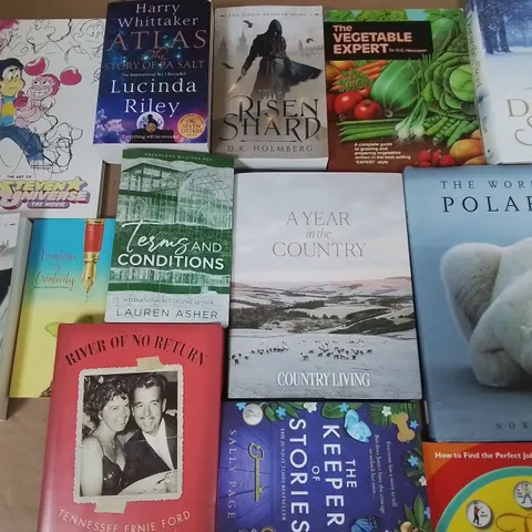 LARGE QUANTITY OF ASSORTED BOOKS TO INCLUDE WORLD OF POLAR BEAR, THE RISEN SHARD AND A YEAR IN THE COUNTRY - COLLECTION ONLY