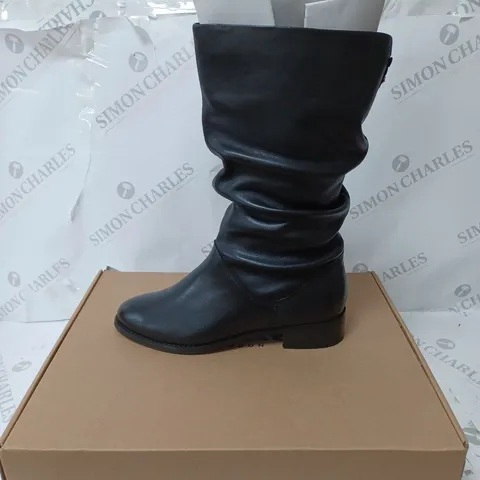 DUNE LEATHER RUCHED CALF BOOTS IN BLACK SIZE 4