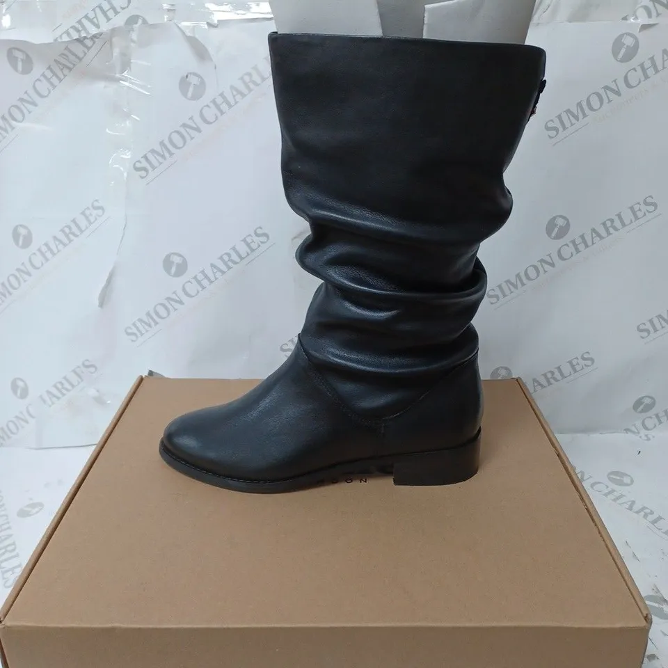 DUNE LEATHER RUCHED CALF BOOTS IN BLACK SIZE 4