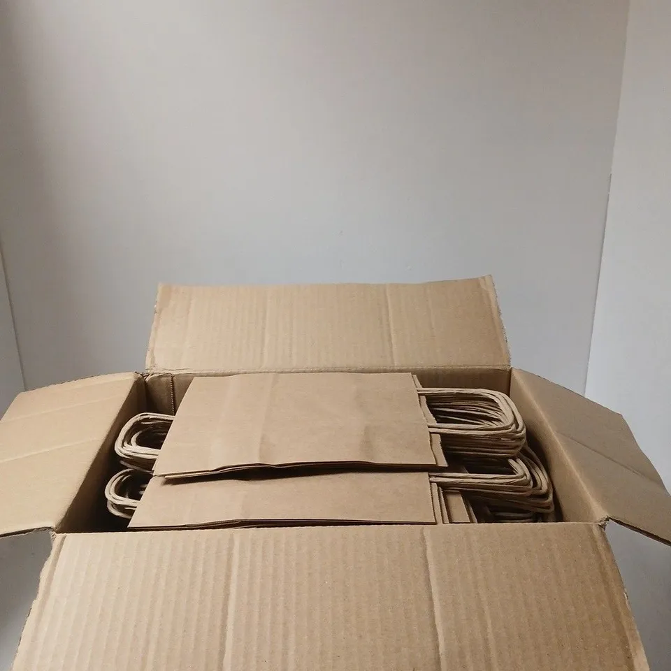 BROWN KRAFT PAPER GIFT BAGS WITH TWISTED HANDLES – PACK (SHOP FITTINGS) - BOX OF APPROXIMATELY 150